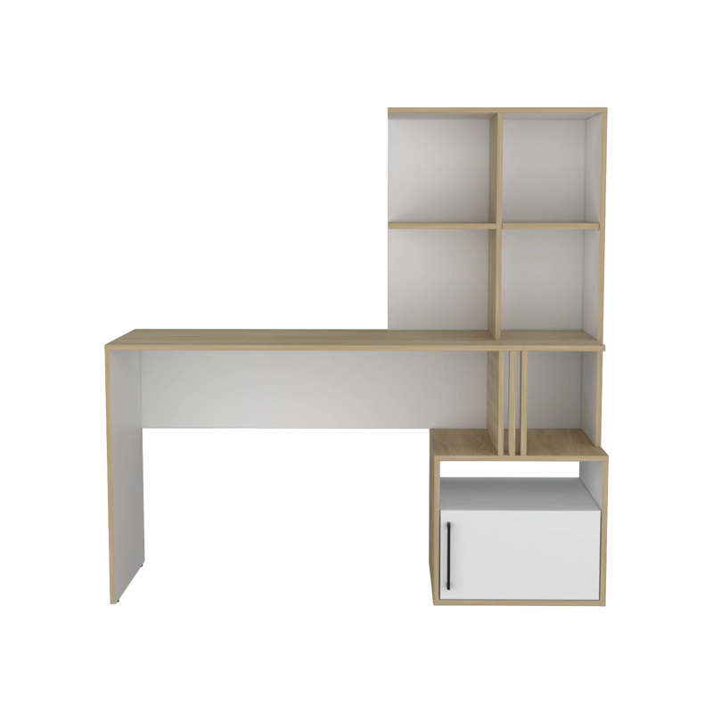 ESCRITORIO CON BIBLIOTECA INCORPORADA 1 PUERTA 140 CM BLANCO Y CAFE  CLARO - 2