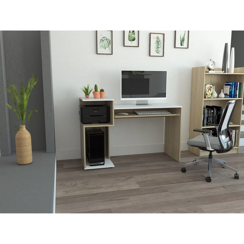 ESCRITORIO MODERNO FM 81,5X120X46 CM CAFE  CLARO Y BLANCO - 9