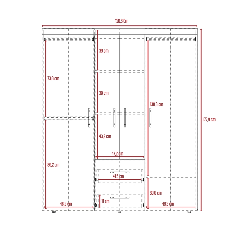 CLOSET 4 PUERTAS FM MELAMINA 177,9X150,3X50,4 CM CAFE  OSCURO - 8