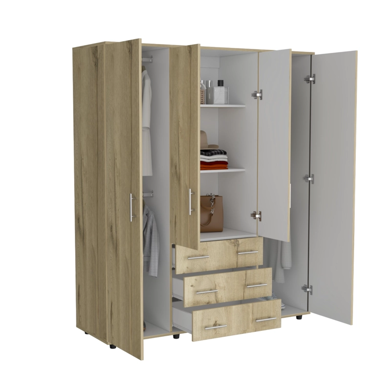 CLOSET 4 PUERTAS CAFE  CLARO Y BLANCO 179X150X49,3 CM - 3