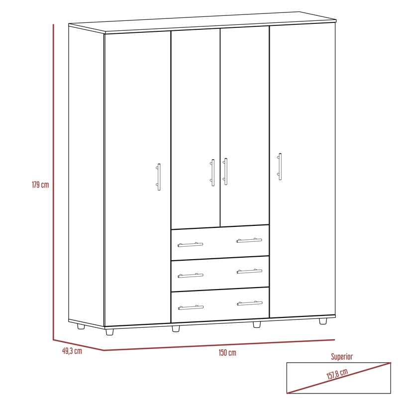 CLOSET 4 PUERTAS CAFE  CLARO Y BLANCO 179X150X49,3 CM - 7