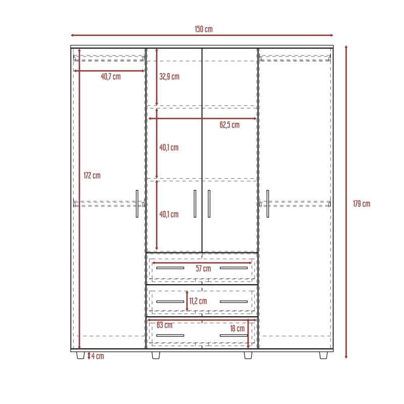 CLOSET 4 PUERTAS CAFE  CLARO Y BLANCO 179X150X49,3 CM - 8