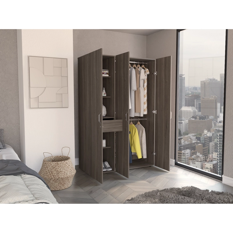 CLOSET 3 PUERTAS CON COLGADOR 181,9X120X47,3 CM CAFE  Y BLANCO - 6