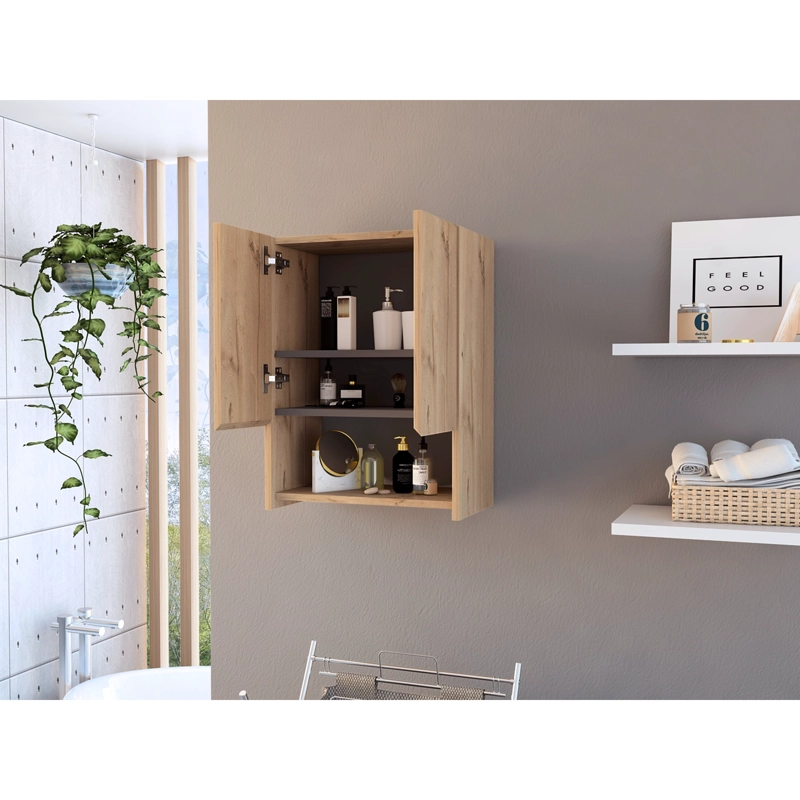 BOTIQUIN 2 PUERTAS 60X45X25 CM CAFE  CLARO Y GRIS - 2