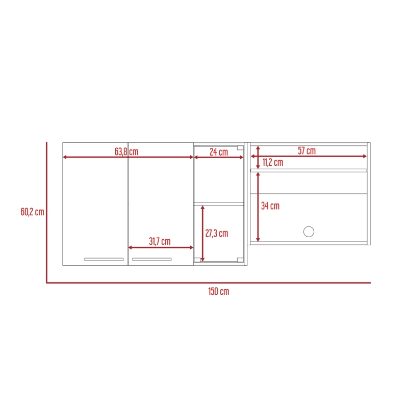 MUEBLE SUPERIOR DE COCINA 2 PUERTAS 60.2X150X40 CM BLANCO Y NEGRO - 2