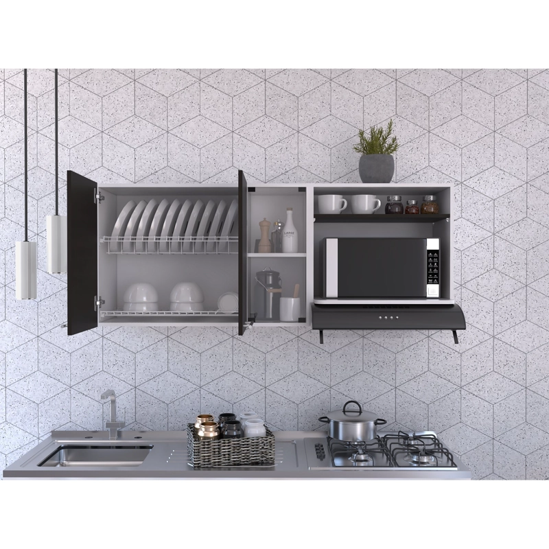 MUEBLE SUPERIOR DE COCINA 2 PUERTAS 60.2X150X40 CM BLANCO Y NEGRO - 9