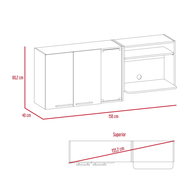 MUEBLE SUPERIOR DE COCINA 2 PUERTAS 60.2X150X40 CM BLANCO Y NEGRO - 10