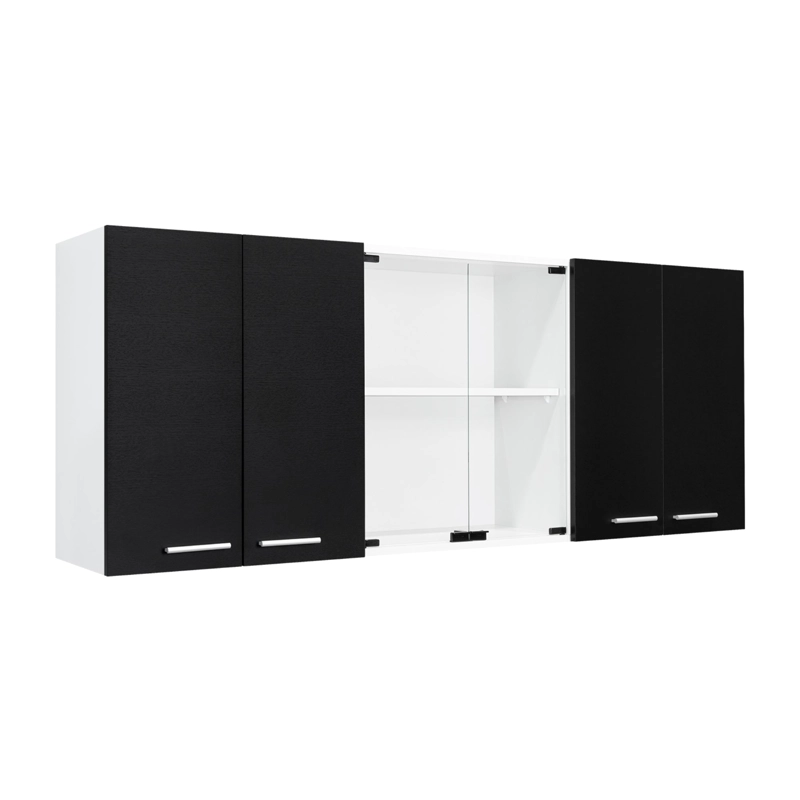 MUEBLE SUPERIOR DE COCINA 6 PUERTAS 150X60X31,5 CM NEGRO Y BLANCO - 1