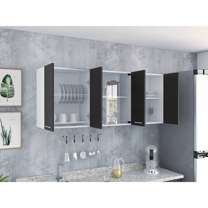 MUEBLE SUPERIOR DE COCINA 6 PUERTAS 150X60X31,5 CM NEGRO Y BLANCO - 2