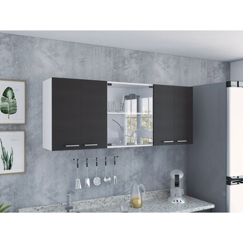 MUEBLE SUPERIOR DE COCINA 6 PUERTAS 150X60X31,5 CM NEGRO Y BLANCO - 12