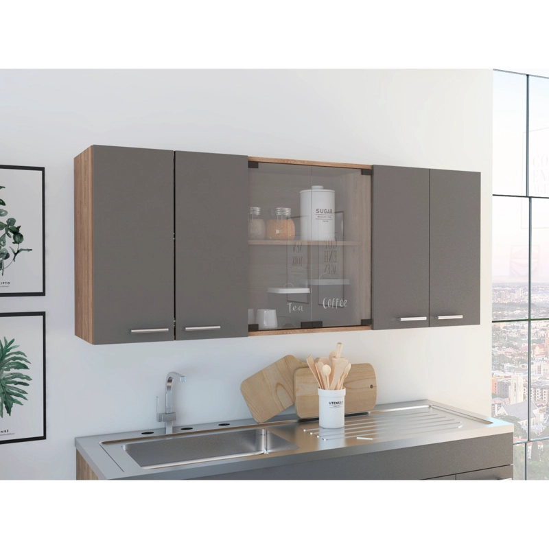 MUEBLE SUPERIOR DE COCINA 6 PUERTAS 150X60X31,5 CM CAFE  Y GRIS - 10