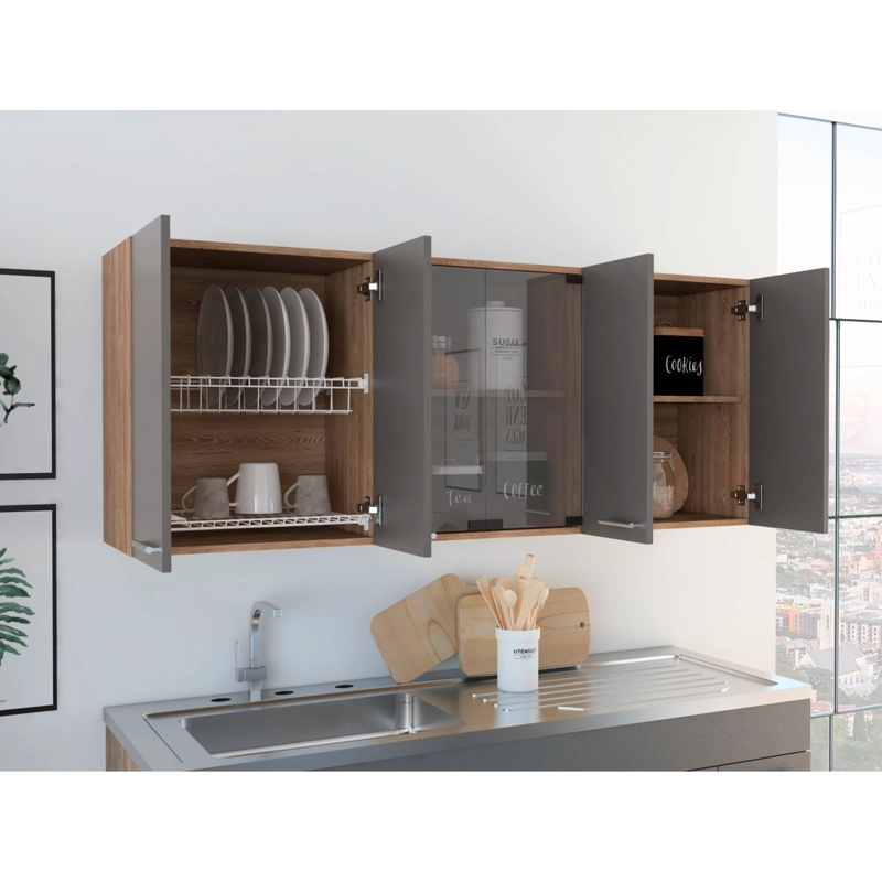 MUEBLE SUPERIOR DE COCINA 6 PUERTAS 150X60X31,5 CM CAFE  Y GRIS - 11