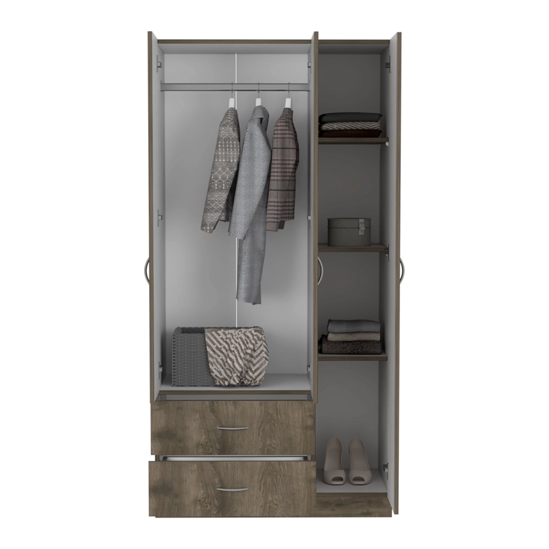 CLOSET 3 PUERTAS 2 CAJONES CAFE  OSCURO 180X90X47 CM - 4