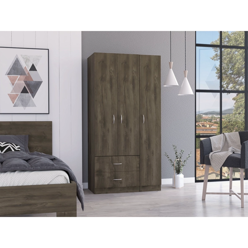 CLOSET 3 PUERTAS 2 CAJONES CAFE  OSCURO 180X90X47 CM - 5