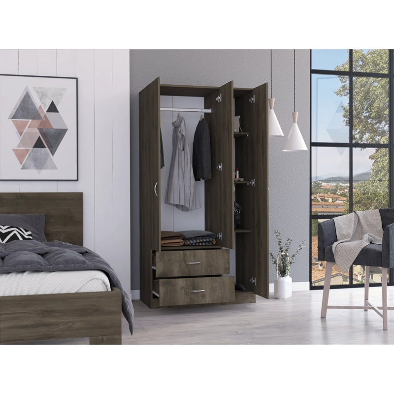 CLOSET 3 PUERTAS 2 CAJONES CAFE  OSCURO 180X90X47 CM - 6