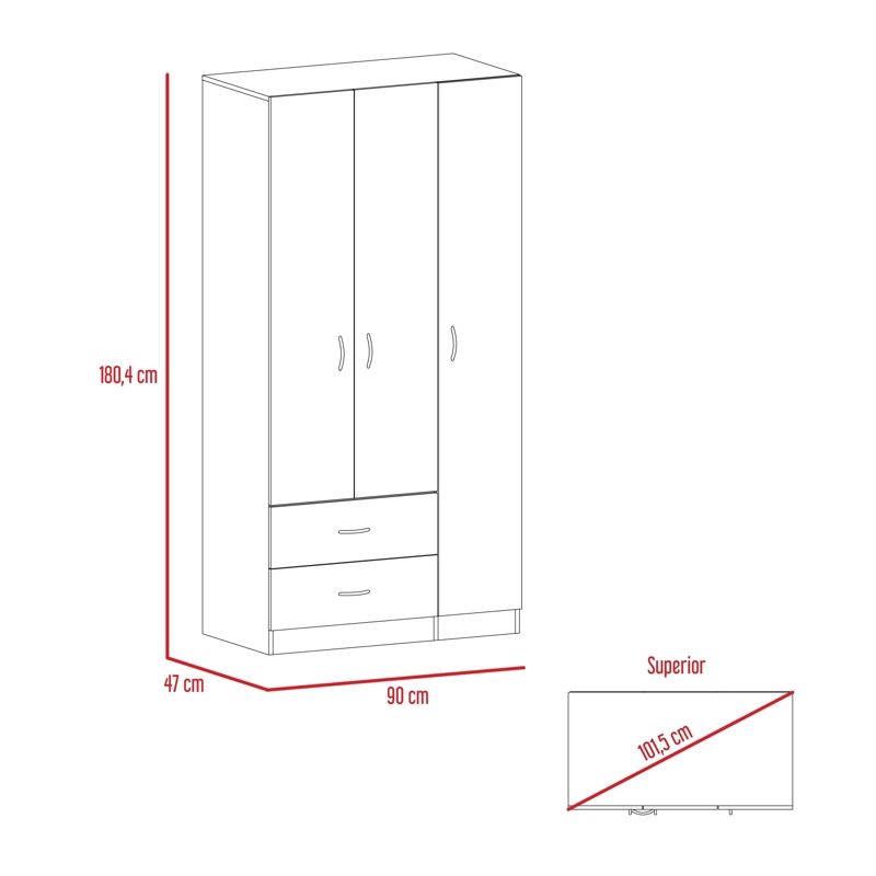 CLOSET 3 PUERTAS 2 CAJONES CAFE  OSCURO 180X90X47 CM - 7