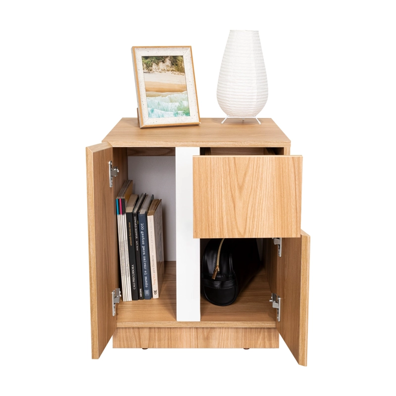 VELADOR 2 PUERTAS 1 CAJON 52 X 45 X 40 CM CAFE  CLARO Y BLANCO - 1