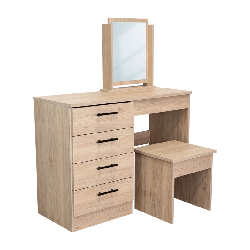 MUEBLE DE TOCADOR CON ESPEJO 4 CAJONES Y SILLA 126X100X42 CM CAFE  CLARO Y BLANCO - 2