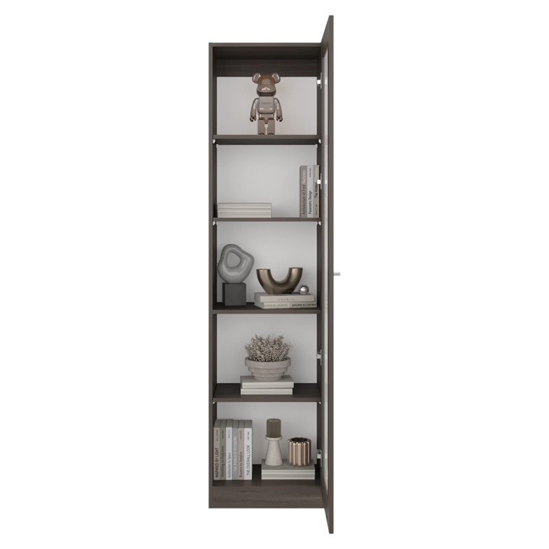 VITRINA 1 PUERTA DE VIDRIO 5 ESPACIOS 180,6X45X31,3 CM CAFE  OSCURO Y BLANCO - 1