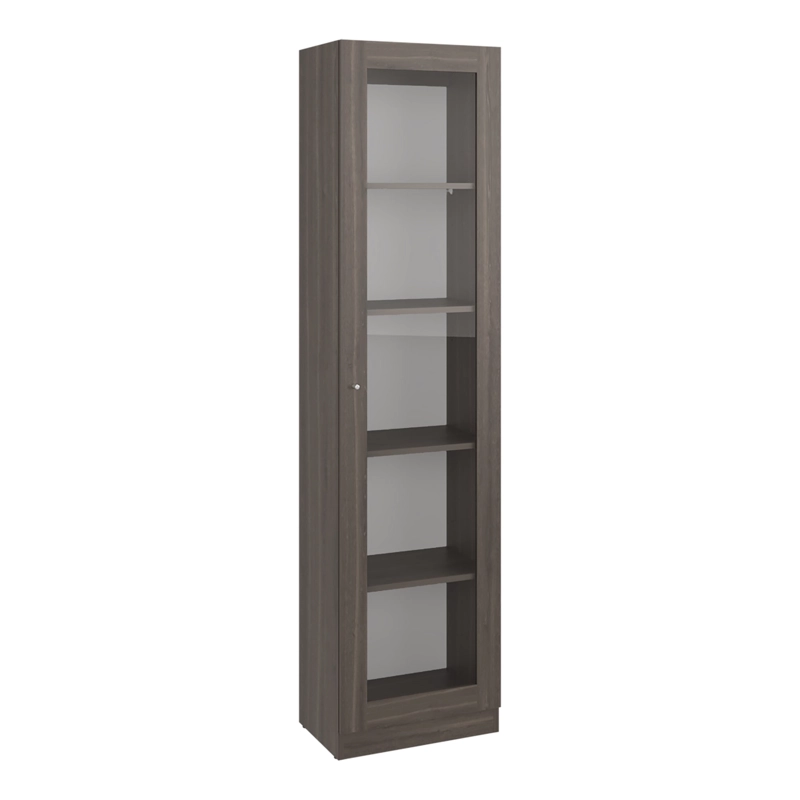 VITRINA 1 PUERTA DE VIDRIO 5 ESPACIOS 180,6X45X31,3 CM CAFE  OSCURO Y BLANCO - 2