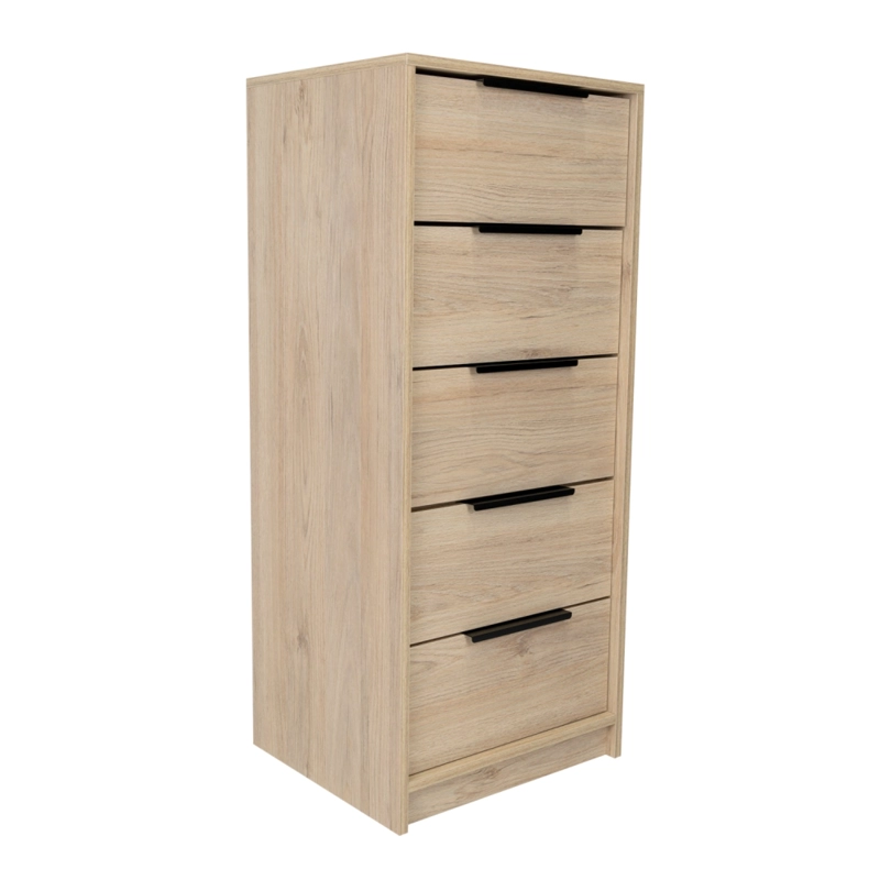COMODA ALTA 5 CAJONES 107X45X41 CM CAFE  CLARO CON MANIJAS NEGRAS - 2