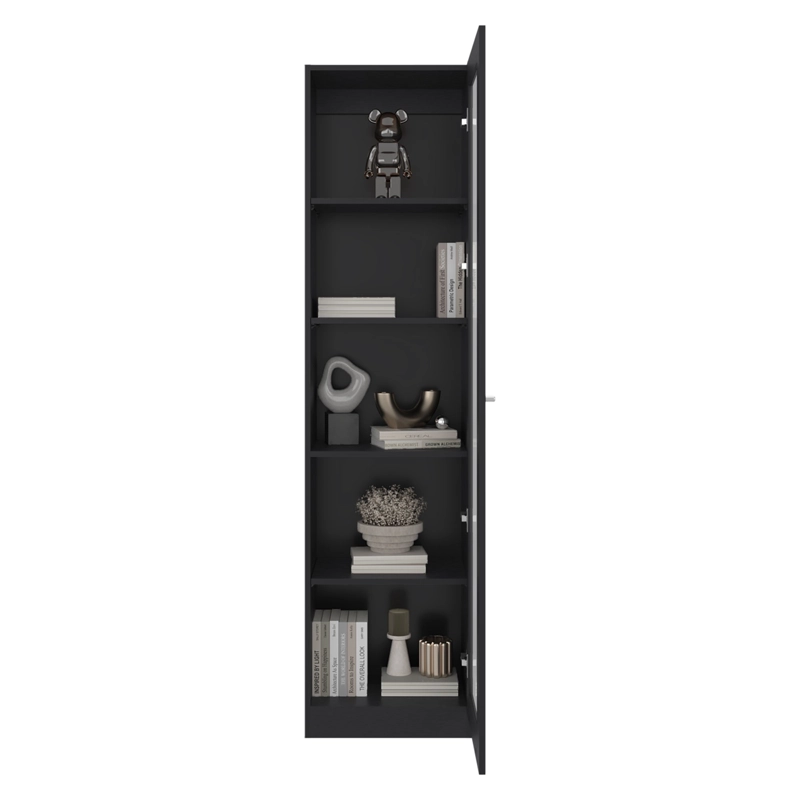 ESTANTE VITRINA 1 PUERTA DE VIDRIO 5 ESPACIOS 180,6 X 45 X 31,4 CM NEGRO - 1