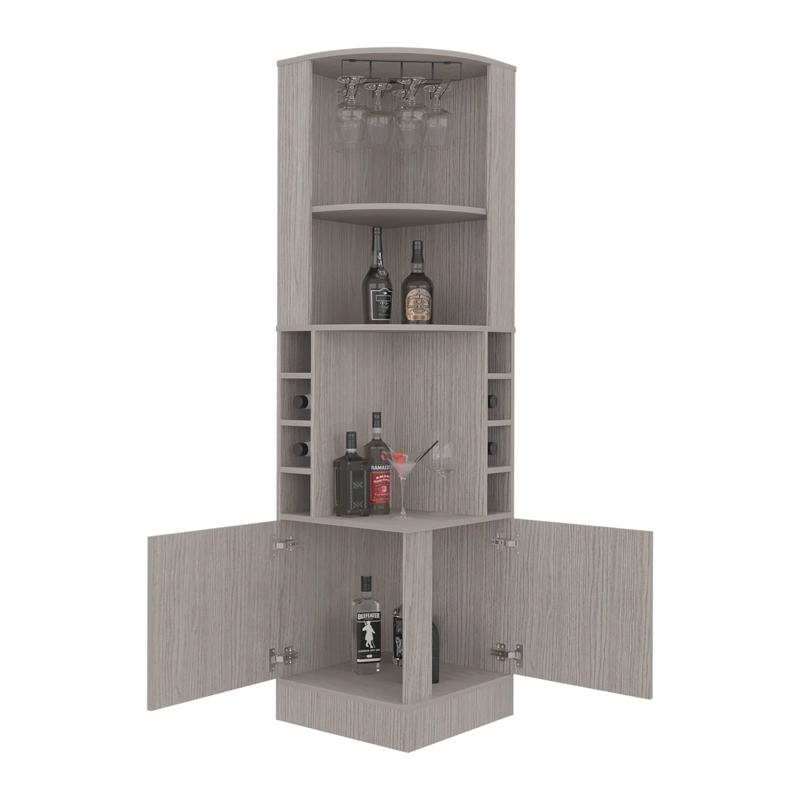 BAR ESQUINERO 2 PUERTAS 8 BOTELLEROS Y PORTACOPAS 180,6X46,9X46,9 CM GRIS Y BLANCO - 1