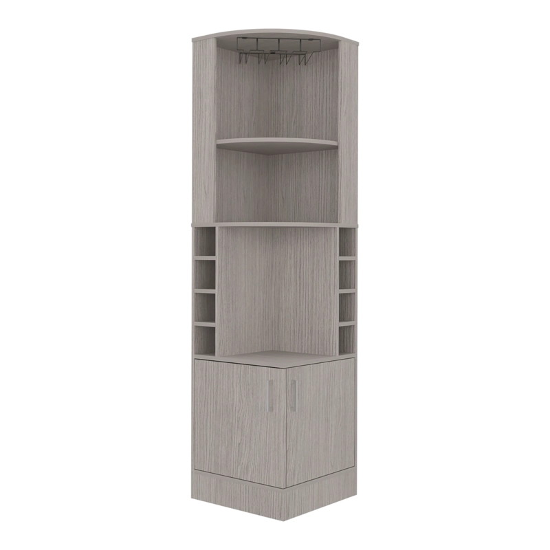 BAR ESQUINERO 2 PUERTAS 8 BOTELLEROS Y PORTACOPAS 180,6X46,9X46,9 CM GRIS Y BLANCO - 3