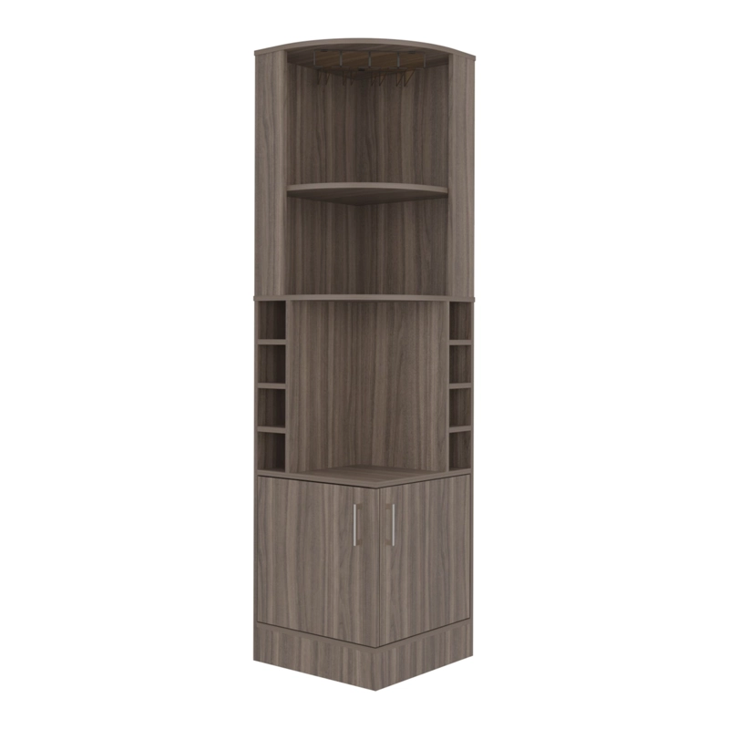 BAR ESQUINERO 2 PUERTAS 8 BOTELLEROS Y PORTACOPAS 180,6X46,9X46,9 CM CAFE - 3