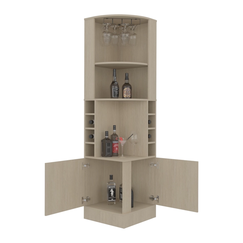BAR ESQUINERO 2 PUERTAS 8 BOTELLEROS Y PORTACOPAS BEIGE Y BLANCO - 1