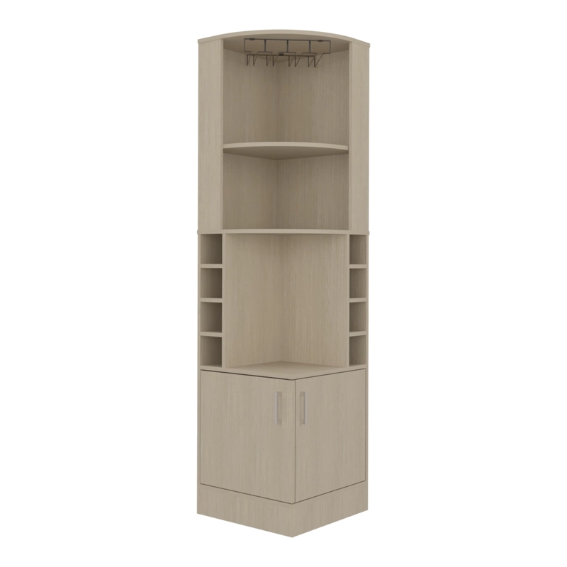 BAR ESQUINERO 2 PUERTAS 8 BOTELLEROS Y PORTACOPAS BEIGE Y BLANCO - 3
