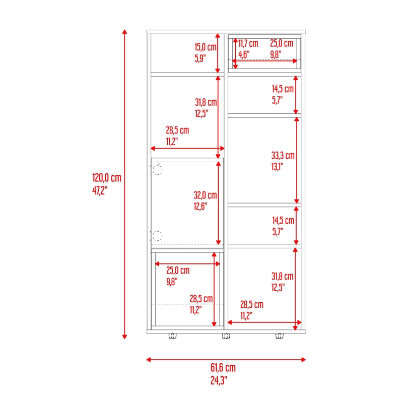 BIBLIOTECA 1 PUERTA 120X61,6X30 CM BEIGE Y BLANCO - 5
