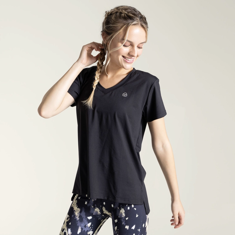 BSOUL POLERA CUELLO V DEPORTIVA MUJER MANGA CORTA EN COLOR NEGRO BSOUL