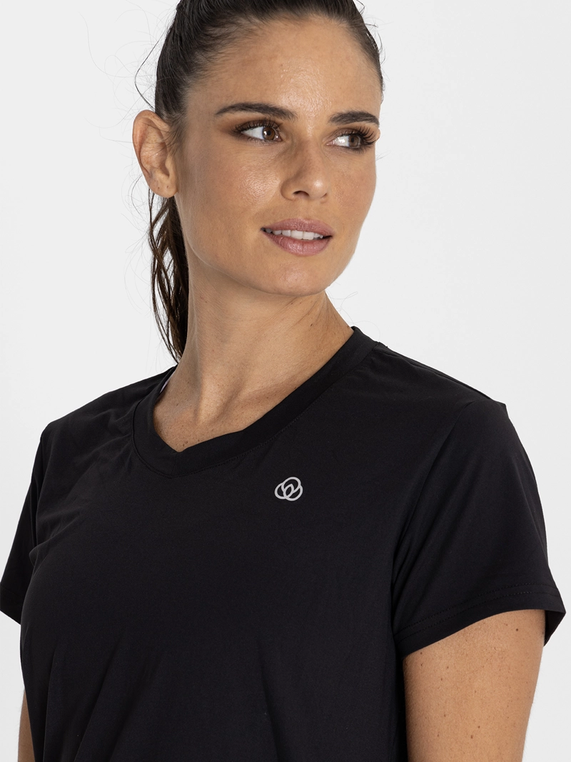 POLERA CUELLO V DEPORTIVA MUJER MANGA CORTA EN COLOR NEGRO BSOUL - 7