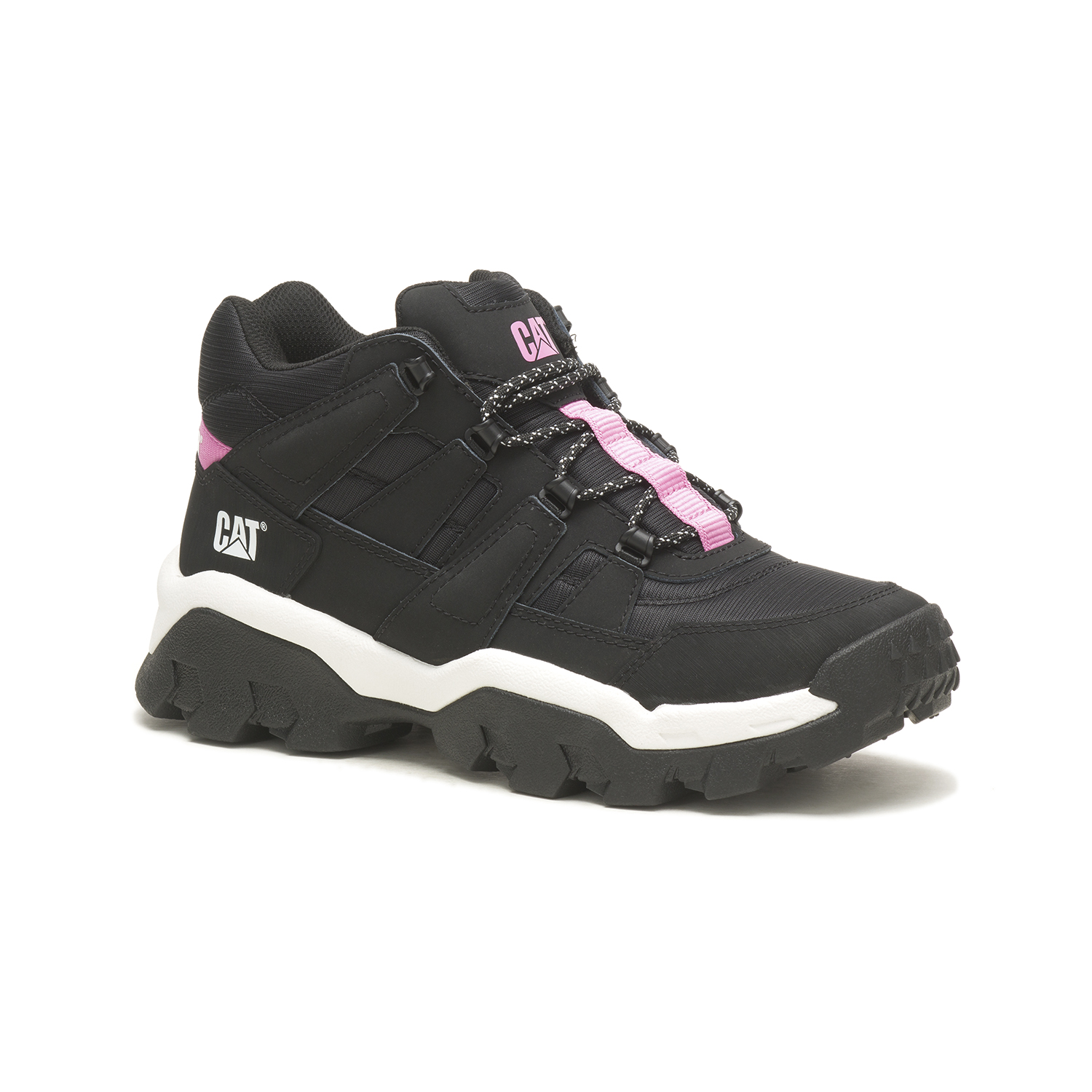 ZAPATILLAS MUJER CAT CASUALES NEGRO REACTOR MID CUERO CON CAÑA - 1