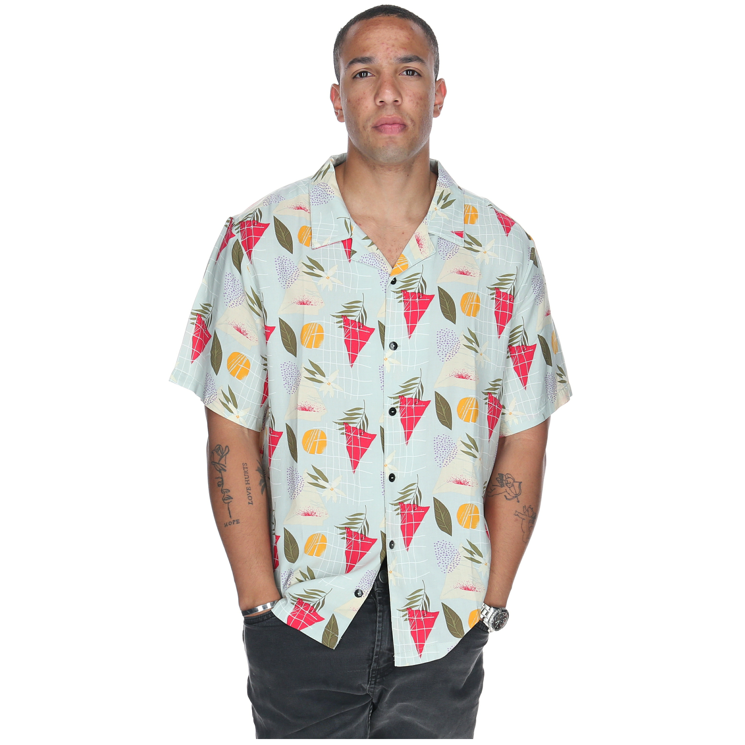 CAMISA M/C HOMBRE TROPICAL GEOMETRY AZUL BURTON - 1