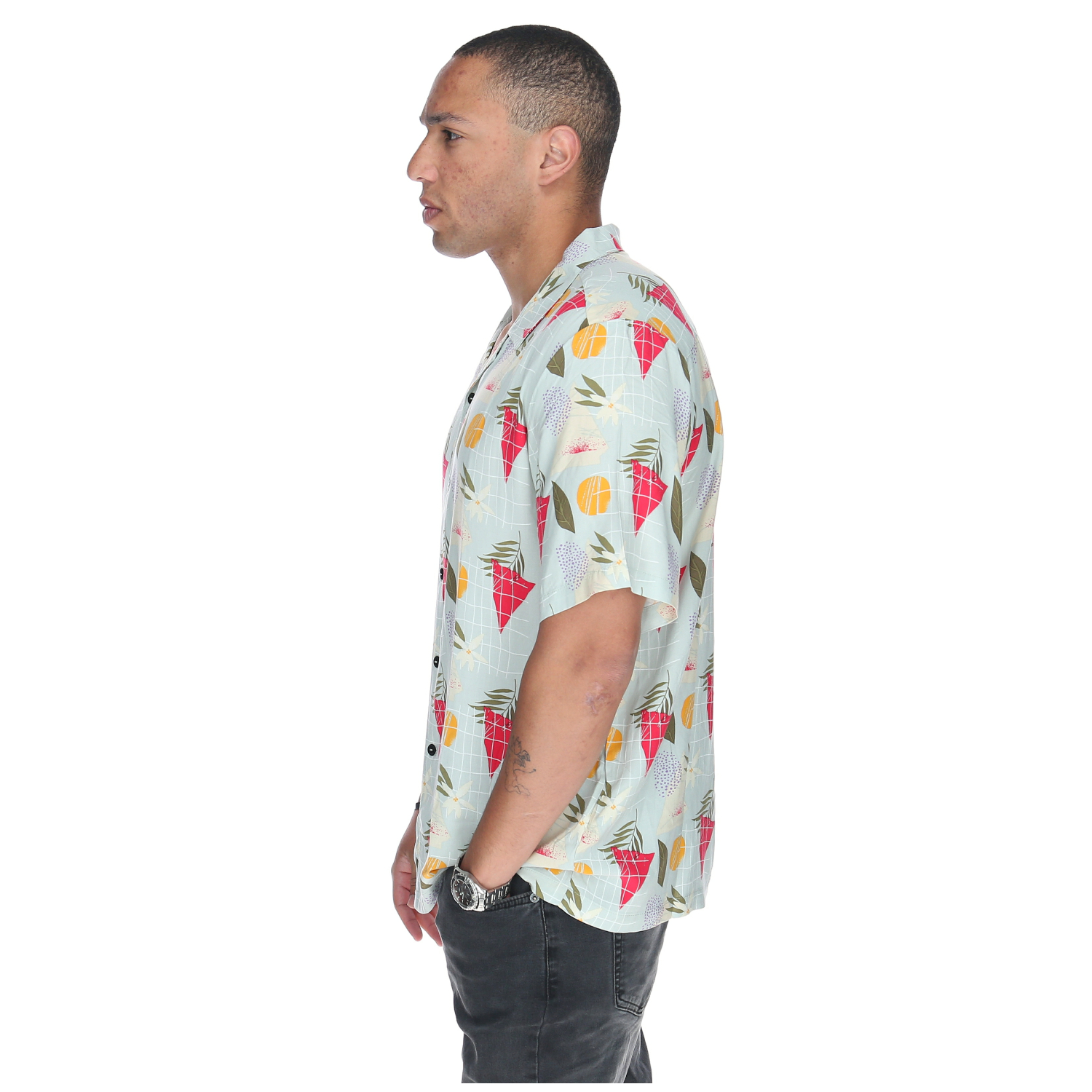 CAMISA M/C HOMBRE TROPICAL GEOMETRY AZUL BURTON - 2