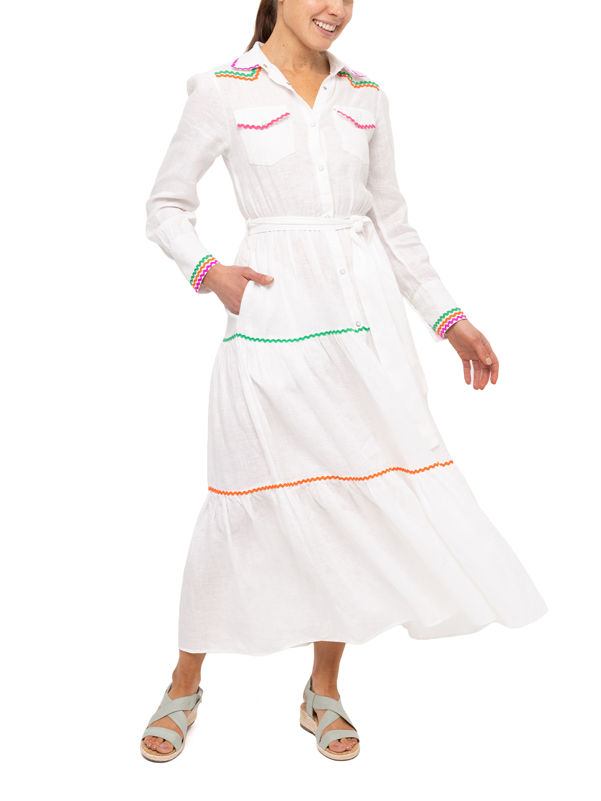 VESTIDO LINO REGULAR FIT MUJER ROCKFORD BLANCO EBANO ORGÁNICO - 8
