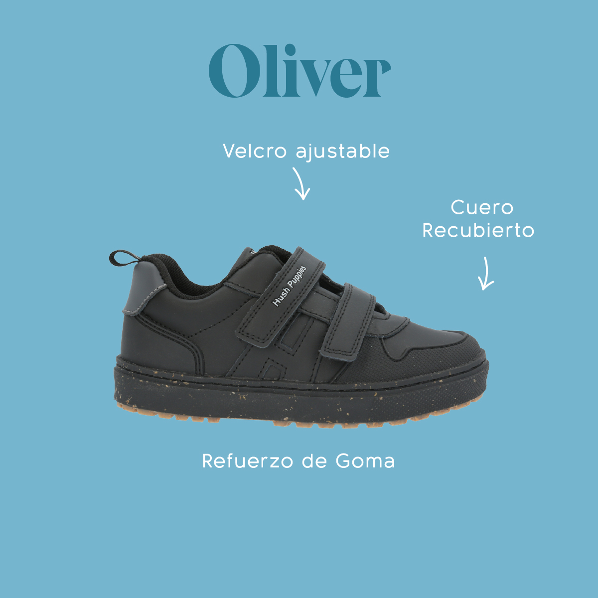 ZAPATILLA VELCR ESCOLAR HUSH PUPPIES OLIVER NEGRO NIÑO - 2