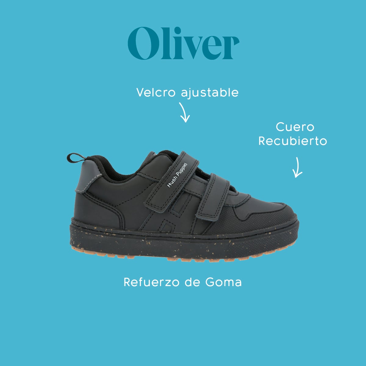 ZAPATILLA VELCR ESCOLAR HUSH PUPPIES OLIVER NEGRO NIÑO - 2