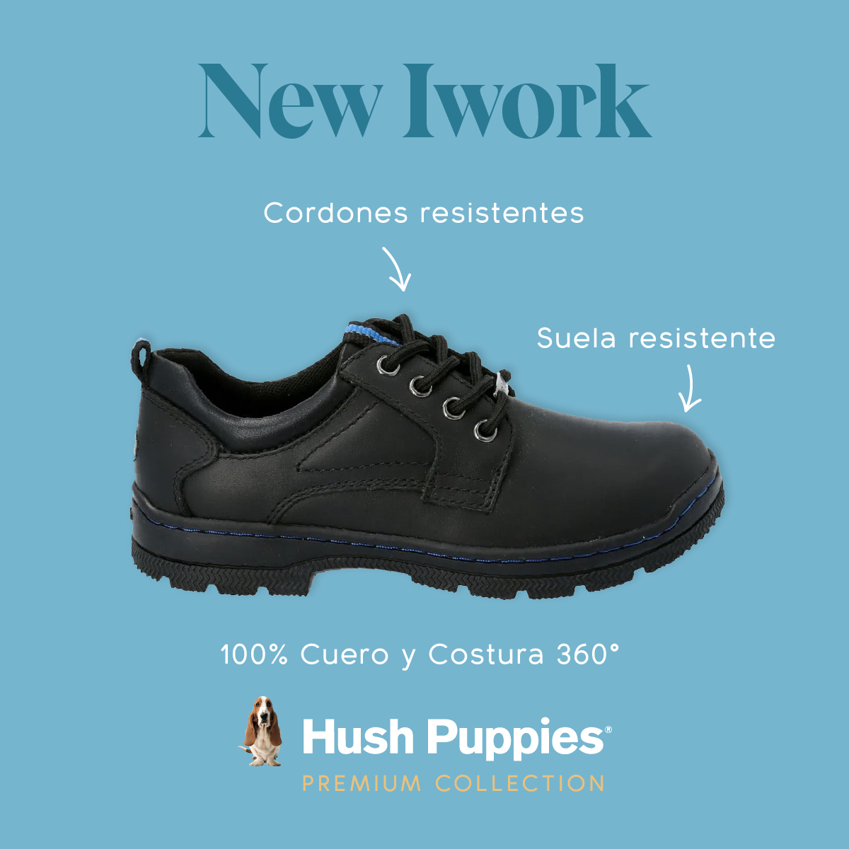 ZAPATO ESCOLAR CUERO HUSH PUPPIES NEW I WRK NEGRO NIÑO - 2