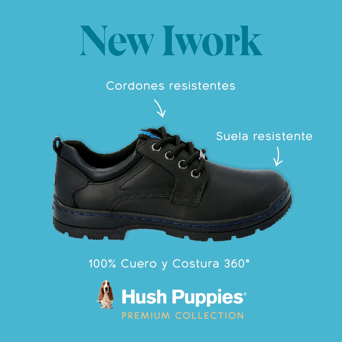 ZAPATO ESCOLAR CUERO HUSH PUPPIES NEW I WRK NEGRO NIÑO - 2