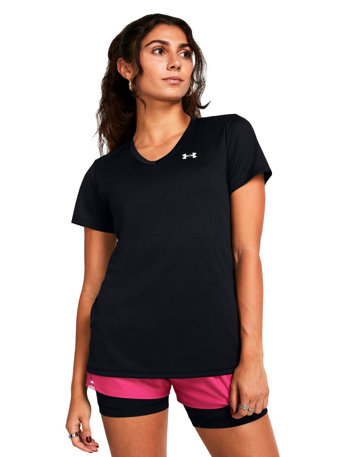 POLERA MANGA CORTA TRAINING PARA MUJER TECH V-NECK NEGRO UA - 4