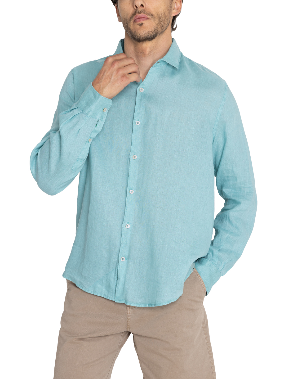 CAMISA LINO ORGÁNICO TURQUESA LINENPRO HOMBRE ROCKFORD - 5