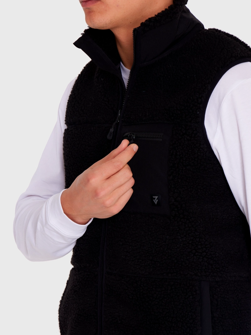 POLAR VEST SHERPA SIN MANGAS NEGRO HOMBRE 7VEINTE - 7