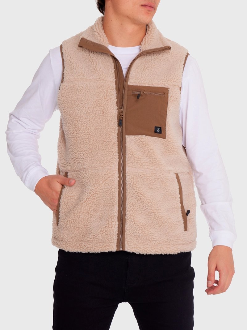 POLAR VEST SHERPA SIN MANGAS CAFÉ CLARO HOMBRE 7VEINTE - 7