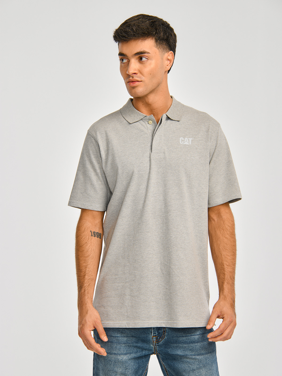 POLERA POLO HOMBRE CAT LOGO PIQUE POLO GRIS CAT - 1