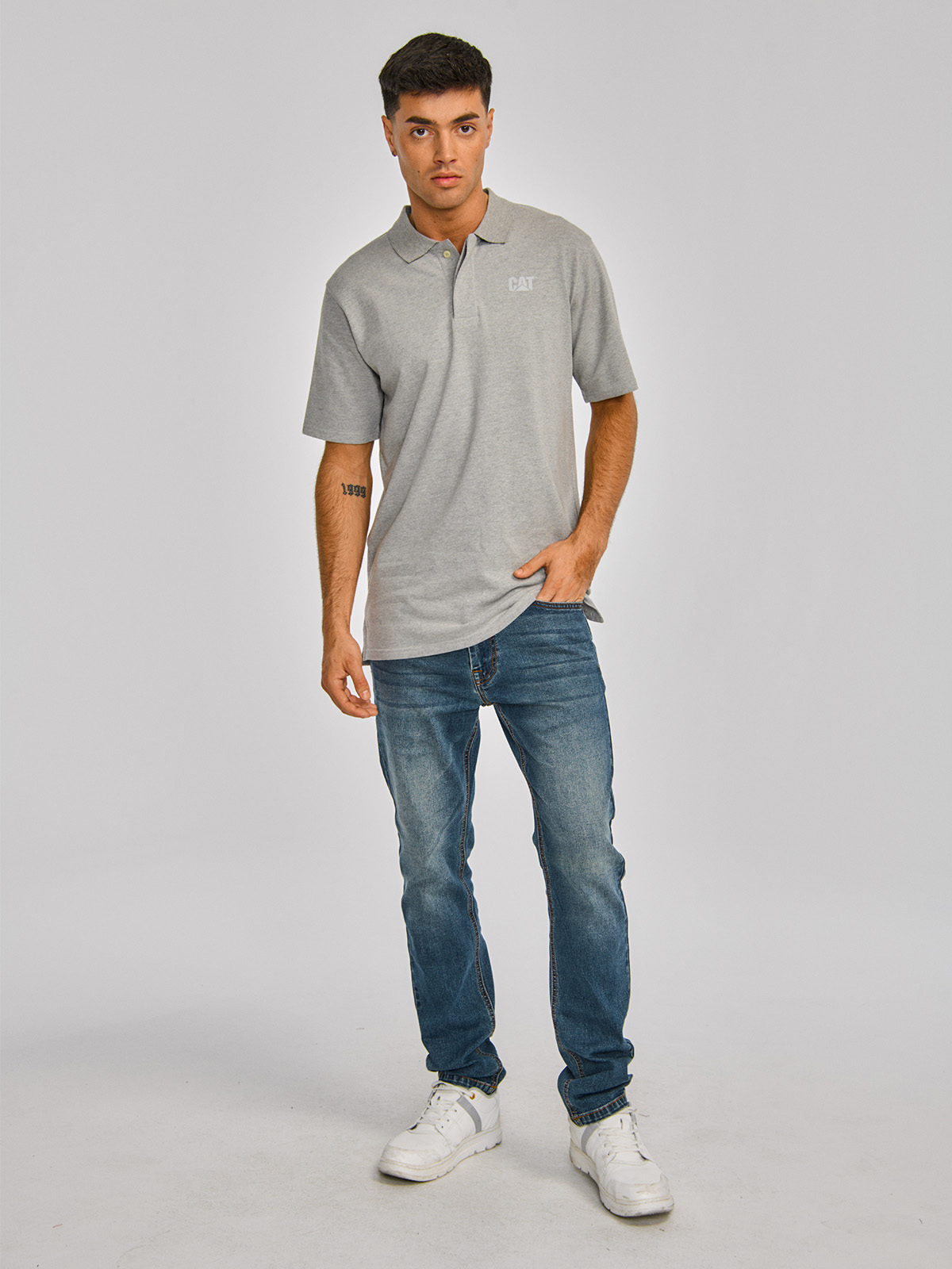 POLERA POLO HOMBRE CAT LOGO PIQUE POLO GRIS CAT - 2