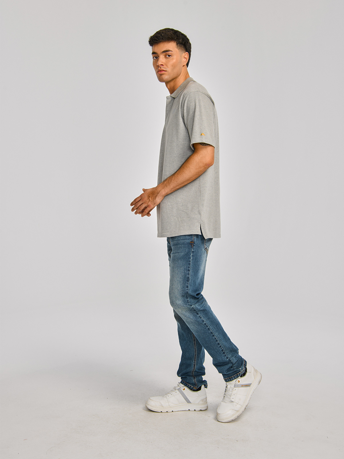 POLERA POLO HOMBRE CAT LOGO PIQUE POLO GRIS CAT - 4