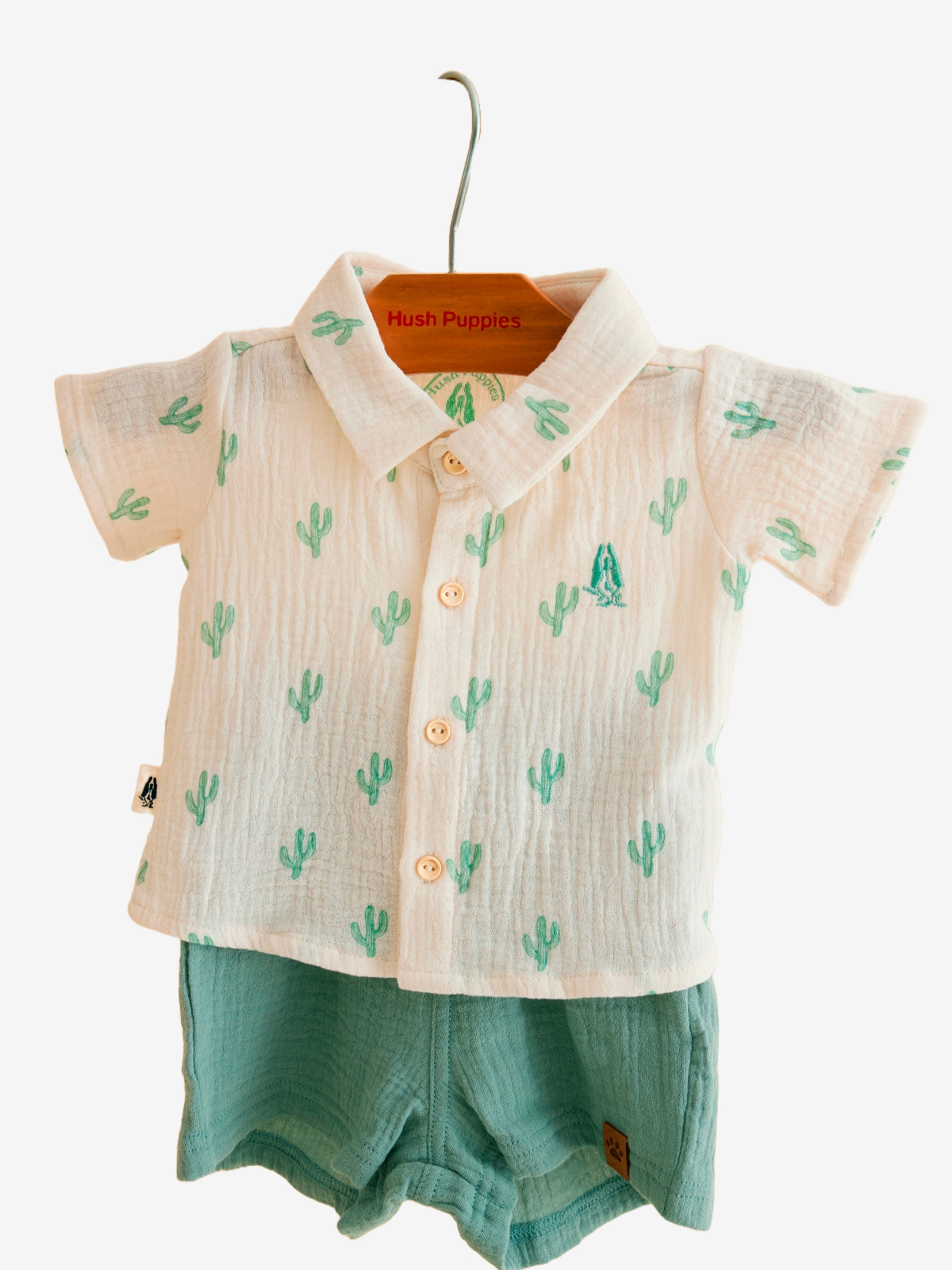 SET PARA BEBE ALGODON NIÑO HUSH-PUPPIES KIDS OLIVA MEMO PANTALON CAMISA - 1